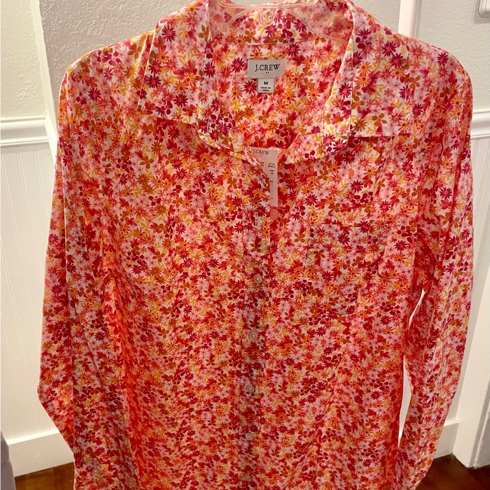 NWT J. Crew floral collared shirt, medium